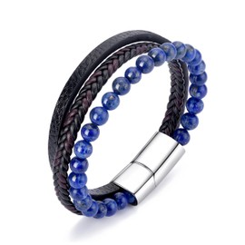 Philip Jones Men's Genuine Leather Lapis Bracelet