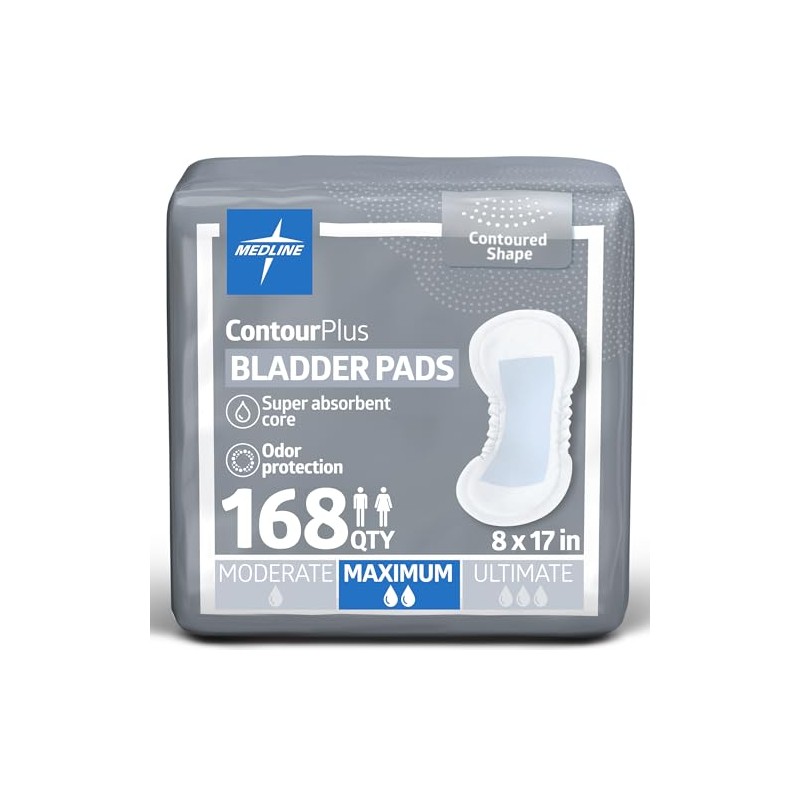 Medline ContourPlus Bladder Control Incontinence Pads, Maximum Absorbency, 6.5" x