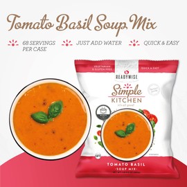 READYWISE - Simple Kitchen, Tomato Basil Soup, 17 Servings Per Pack, MRE, Gluten Free, & Vegetarian, Hiking, Camping Essentials, Food, Soup Mix, for Events, Restaurants, Emergency Food Supply, Meal Prep, or Daily Use, Pack of 4