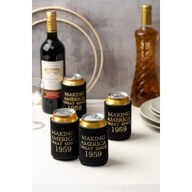 Crisky 60th Birthday Beer Sleeve, 60th Birthday Can Cooler Insulated Covers, 60th Birthday Decorations Black Gold Making America Great Since 1960, Neoprene Coolers for Soda, Beer, Can Beverage, 12 Pcs