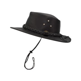 WALKER AND HAWKES - Premium Brown Full Grain Cowhide Leather Outback Braided Traveller Hat for Men and Women - Black - 2X-Large (61cm)