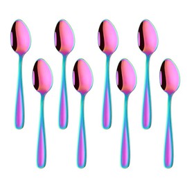 BISDARUN 8-Piece Stainless Steel Coffee Spoon, Rainbow Teaspoon, Dessert Spoon, Mini Spoon, 13.5 cm / 5.3 Inch