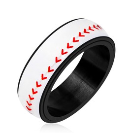 Tobestu Mens Stainless Steel Rotating Decompression Ring - White Baseball Pattern Sports Rings for Ball Players (Size P1/2) YA5039