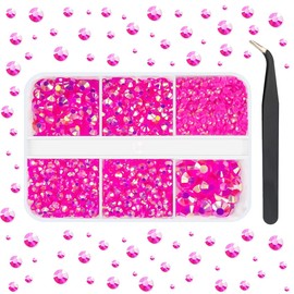 qiipii Hot Pink AB Resin Rhinestones for Crafting 2mm 3mm 4mm 5mm 6mm Rose Pink Flatback Jelly Stones Diamonds Crystals Gems Charms for Nails Face Eyes Makeup Tumblers Bottles DIY Crafts Clothes Shoes