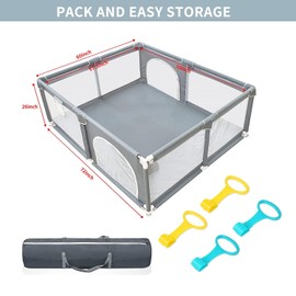 DEAR LOV Baby Playpen, 71"x59" Extra Large Playard with Thickened Steel Pipes, Baby Activity Center with Gate & Toys, Sturdy Soft Mesh Safety Fence for Toddlers (Gray)