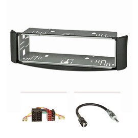 tomzz Audio 2451-010 Radio Fascia Set Compatible with Smart Fortwo (450) Year of Manufacture 1998-2007 Dark Grey with Metal Slot Radio Adapter ISO Raku2 Antenna Adapter DIN