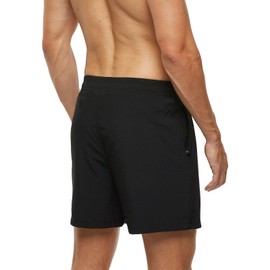 EDOTON Swimming Trunks for Men with Zip Pocket, Quick-Drying, Waterproof Swimming Shorts, Adjustable Swimming Shorts with Drawstring, black