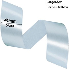 Satin Ribbons, 22 Metres Light Blue, 40 mm Wide Gift Ribbon for Gift Wrapping, DIY Crafts, Bouquets, Sewing Projects, Bow Making, Birthday and Wedding Decorations
