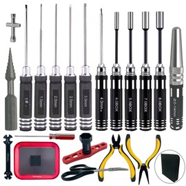 20 in 1 RC Tool Set, Flat/Phillips/Hex Screwdriver Set, Wheel Wrench, Body Reamers, Nut Sockets, Repair Tools for 1/18 1/16 1/8 1/10 RC Cars Helicopter