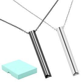 VEGCOO VEGCOO 2 Pcs Anxiety Relief Necklace, Stainless Steel Mindful Anapana Breathing Necklace with Gift Box for Anxiety Relief, Meditation Relaxation (Silver+Black)