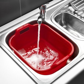 Large Rectangular 9.5 Litre Washing Up Bowl with Handles Plastic Wash Basin Multipurpose Bath Tub/Washing Tub Vegetable Fruit Wash Pan Dish for Kitchen Bathroom Household (Red)