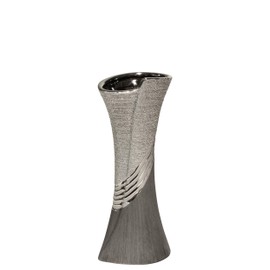 GILDE Modern Vase, Ceramic Vase, Table Vase, Decorative Vase Grey Silver with Relief 9 x 12 x 30 cm