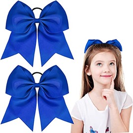 2 Packs Jumbo Cheerleading Bow 8 Inch Cheer Hair Bows Large Cheerleading Hair Bows with Ponytail Holder for Teen Girls Softball Cheerleader Outfit Uniform (Blue)