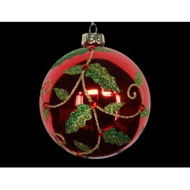 Gisela Graham Red Glass Ball with Spiral Holly (80mm)