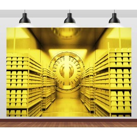 CORFOTO 7x5ft Golden Bank Vault Photo Backdrop Bank Money Safe Vault Backdrop Gold Bars Background Storage Room Robber Theme Photography Background Party Portrait Props