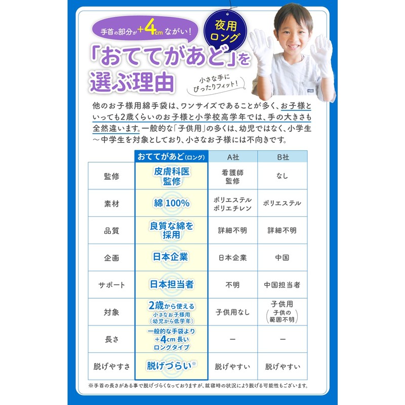 Ottegao Dermatologist Supervised White Gloves, Cotton Gloves, Children, 10 Pairs
