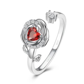 CRYSLOVE Anxiety Ring Adjustable Ring Women's S925 Sterling Silver Rose Petal Anxiety Rings Women's Anti Stress Rose Flower Spinner Fidget Ring Jewellery Gifts Women Gifts for Mother's Day, No