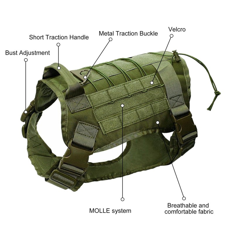 Tokenhigh Dog Harness with Handle No-pull Metal Military Tactical Dog