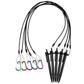 Lewtemi 5 Sets 24 Inch Pen Leash for Clipboard Lanyard Holder Pen Silicone Ring Buckle for Office Supplies(Black)