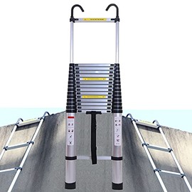 20FT Telescoping Ladder Aluminum Extension Ladder EN131 with 2 Detachable Hooks, 330lb Max Load Heavy Duty Portable Straight Ladder for Home DIY Loft Office, 3.58FT Folded Size Easy to Store
