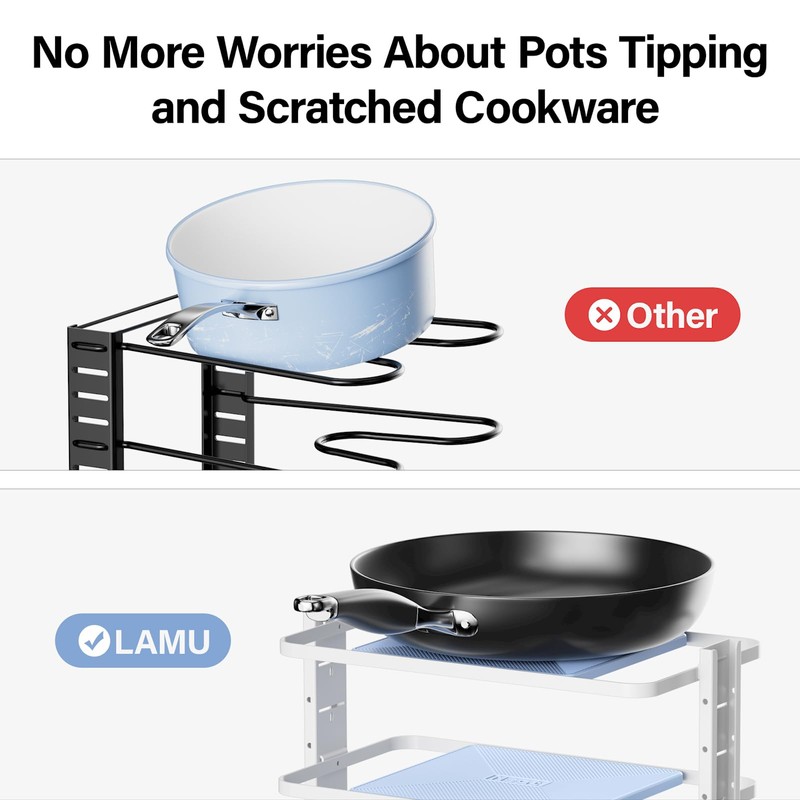 LAMU Pots and Pans Organizer for under Cabinet，6-Tier Heavy Duty