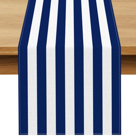 Buxiuer Navy Blue and White Striped Table Runner Nautical Theme Birthday Party Decoration Wedding Dining Room Home Kitchen Table Decor (13" x 72")