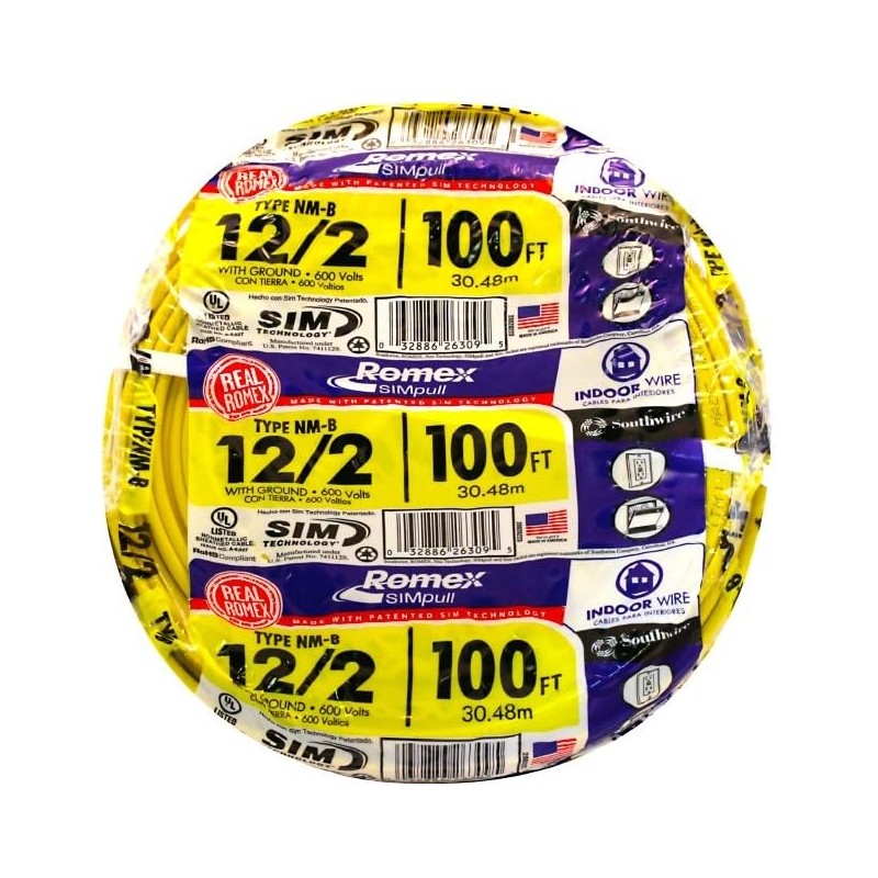 Southwire Romex Brand Simpull Solid Indoor 12/2 W/G NMB Cable
