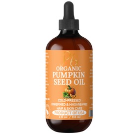 Organic Pumpkin Seed Oil, Cold-Pressed, 100% Pure Pumpkin Seed Oil for Hair Growth, Dry Skin, Anti-Aging Face Oil, Organic Hair Oil for Dry, Damaged Hair – Glass Bottle, 4 fl oz