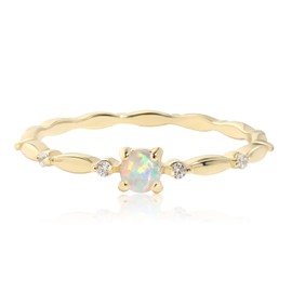 Meissa Sterling Silver Opal Ring for Women White Fire Opal October Birthstone Dainty Minimalist Stackable Ring Gold Promise Ring (Gold, 9.5)