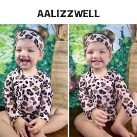 Newborn Infant Baby Girls Cheetah One Piece Long Sleeve Swimsuit Leopard Bathing Suit Swimwear Beach Wear NB