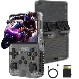 2025 New Upgrade R36S Retro Handheld Game Console with 128G Built-in 15000+ Classic Games, Portable Hand Held Open Source Linux System 3.5-in 4k HD IPS Screen Video Game Player, Gift for Boys Girls - Color: Black