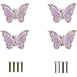 Butterfly Cupboard Knobs,6 pcs Hand-Painted Butterfly Cabinet Knobs Drawer Pull Handle for Decorative Drawers, Wardrobes, Cabinets (Purple)