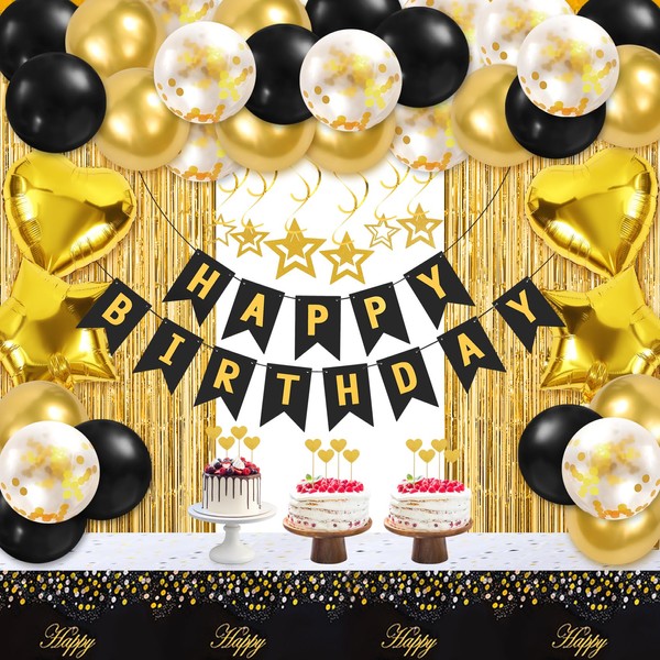 Black and Gold Party Decorations, Black and Gold Balloons Birthday
