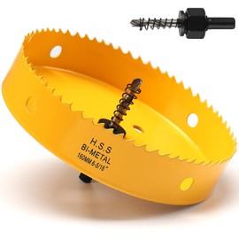 160mm Hole Saw, HSS Bi-Metal Hole Cutter with Drill Bit for Wood, Plastic, PVC, Fiberglass and Plasterboard, Yellow