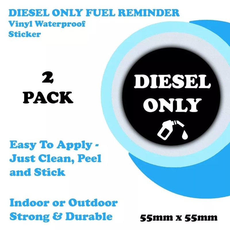 2-Pack Diesel Only Fuel Cap Reminder Stickers - Car Labels