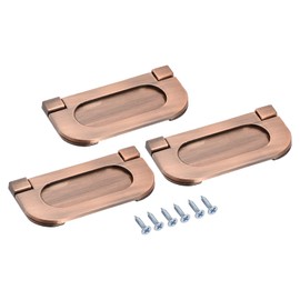 sourcing map Finger Flush Pull Handle 74x34x5mm Rectangle for Drawer Door Copper Tone 3pcs