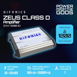 Hifonics Zeus ZXX 1200 Watt Max Class D Monoblock Car Audio Amplifier Amp with Bass Knob and Remote, Variable Crossovers, ZXX-1200.1D, Silver