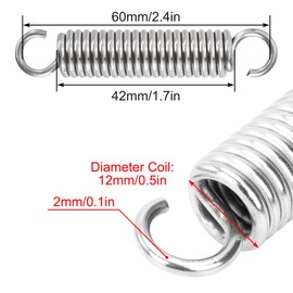 GUNGY Tension Springs with Hooks Stainless Steel Tension Spring 60 mm Outer Diameter 12 mm Wire Diameter 2.0 mm Maximum Tensile Force 12.3 kg 2.0 x 12 x 60 mm Pack of 4