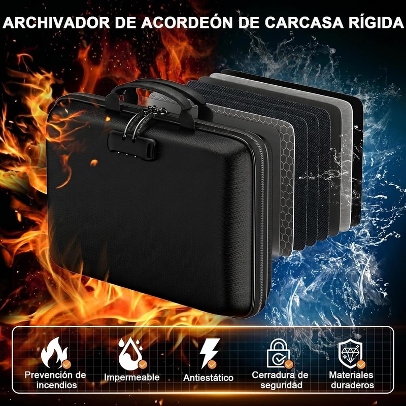 Organizador de Archivos Ignífugo con Cerradura, Negro