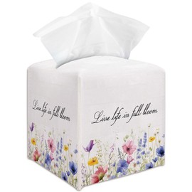 Colorful Floral Tissue Box Cover Holder, Tissue Box Cover Holder with Belt Bottom, Birthday Gift Ideas for Family Friends, Home Nightstands Bathroom Table Decor-(5.2 Inches) A17