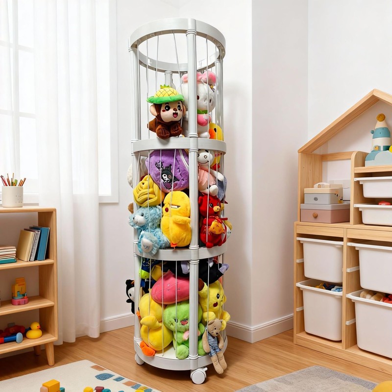 52 Inch 3 Tier Round Plush Stuffed Animal Storage Rack