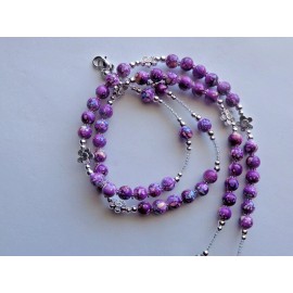 Handmade PURLE WATERCOLOR BEADS FLOWERS BEADED LANYARD ID BADGE HOLDER NECKLACE