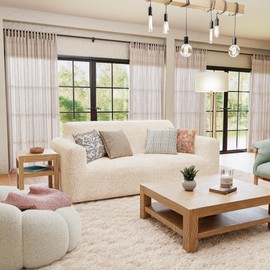 PAULATO BY GA.I.CO. Loveseat Slipcover - Oversized Chair Cover - Stretch Couch Cover - Cushion Love Seat Sofa Cover - 1-Piece Form Fit Washable Protector - Microfibra Collection - Cream