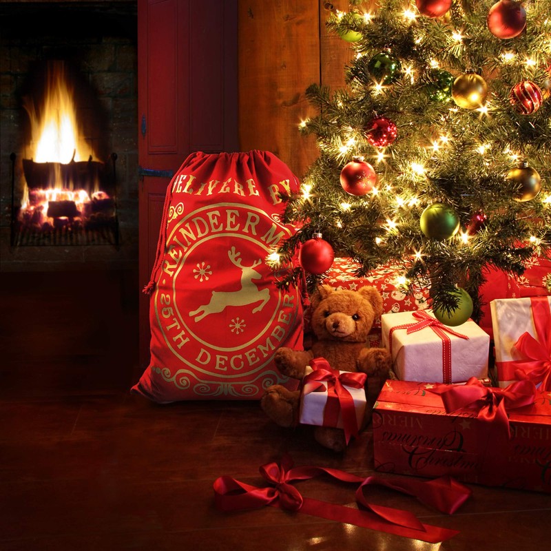 TRIXES Santa Sack Large Red Christmas Santa Santa Sack Reindeer