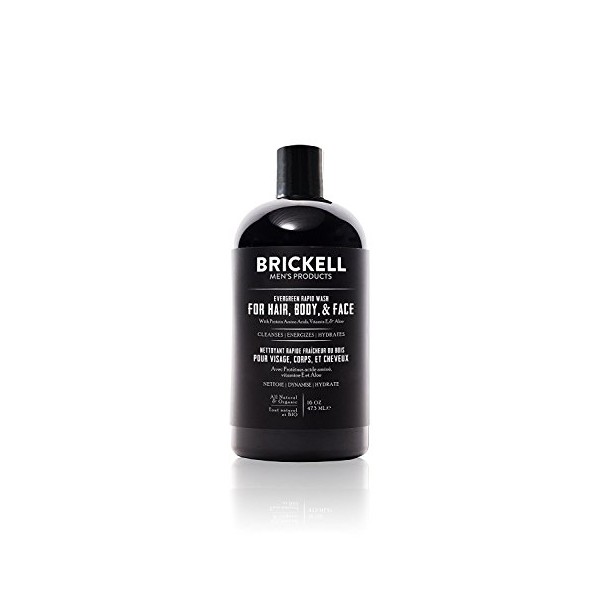 Brickell Men's Rapid Wash, Natural and Organic 3 in 1 Body Wash Gel for Men, 473 ml, Evergreen Scent