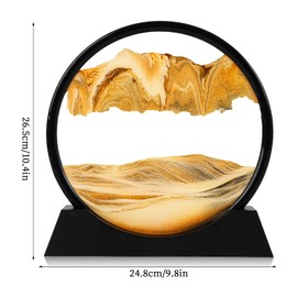 AXELIP Moving Sand Art Picture, Liquid Motion 3D Deep Sea Sandscape in Motion, Dynamic Round Glass Sand Picture Relaxing Desktop Home Office Work Decor (Yellow, 12inch)