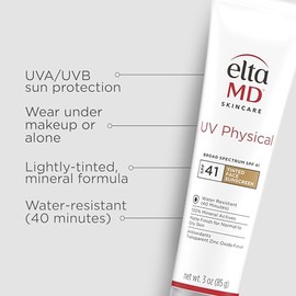 EltaMD UV Physical Tinted Sunscreen SPF for Face, 100% Mineral Active Sunscreen, Transparent Zinc Oxide Finish