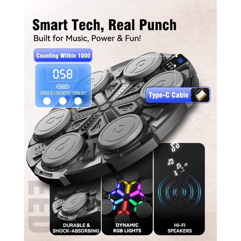 Oppvoci Music Punching Machine, Boxing Trainer with Rhythm Lights