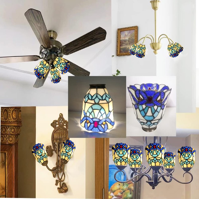 Tiffany glass lampshade, blue and white glass lampshade, baroque series