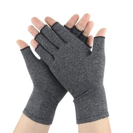 Wisafory 1 Pair Arthritis Gloves Fingerless Gloves Cotton Compression Gloves Rheumatic Osteoarthritis Pressure Gloves Half Finger Gloves for Men and Women, gray